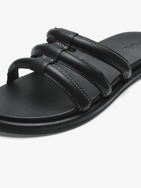 Olukai Black Three-Strap Slide Sandal